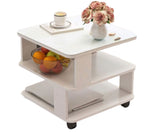 Coffee Table Side Table with Wheels and Glass Top