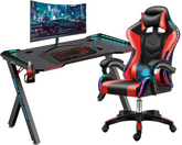 Gaming Desk & Chair Combo - RGB LED Desk + RGB LED Gaming Chair with Footrest