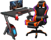 Gaming Desk & Chair Combo - RGB LED Desk + RGB LED Gaming Chair with Footrest