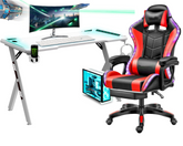 Gaming Desk & Chair Combo - RGB LED Desk + RGB LED Gaming Chair with Footrest