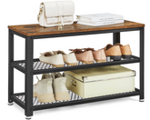 VASAGLE Shoe Storage Bench Rack with 2 Shelves - Rustic Brown