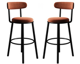 Set of 2 Barstool Modern Brown Velvet Bar Stools