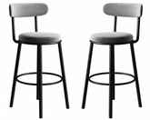 Set of 2 Modern Grey Velvet Bar Stools