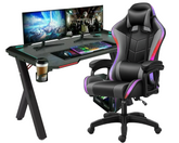 Gaming Desk & Chair Combo - RGB LED Desk + RGB LED Gaming Chair with Footrest
