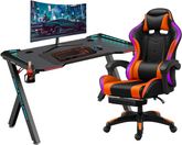 Gaming Desk & Chair Combo - RGB LED Desk + RGB LED Gaming Chair with Footrest