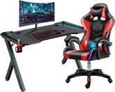 Gaming Desk & Chair Combo - RGB LED Desk + RGB LED Gaming Chair with Footrest