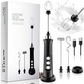 Electric Milk Frother Rechargeable Whisk Mixer Stirrer (Black)