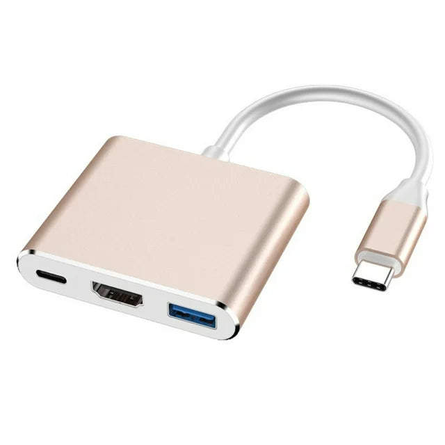 Type C To USB 3.0 HDMI Female 4K Hub Adapter (Gold)