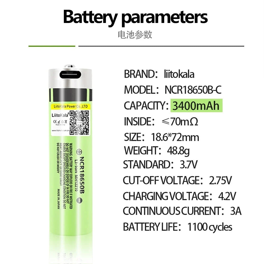 18650 Rechargeable Battery USB C