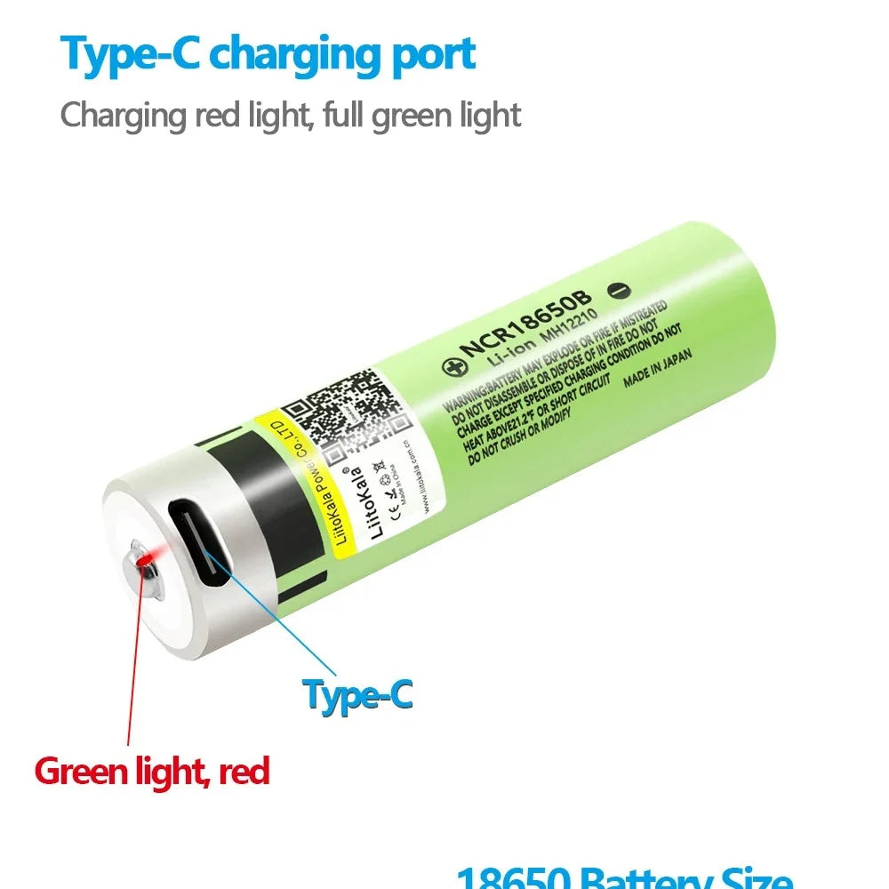 18650 Rechargeable Battery USB C