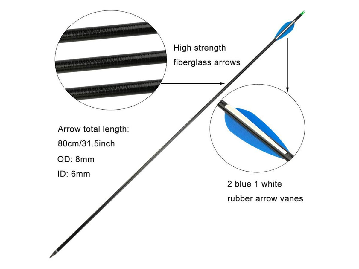 Fiberglass Hunting & Target Archery Arrows (6 Arrows)