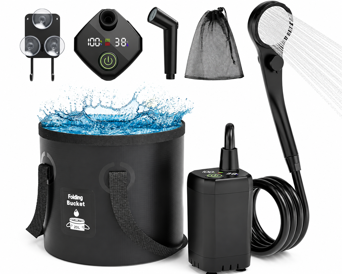 Portable Shower Kit Camping Shower Kit with Bucket