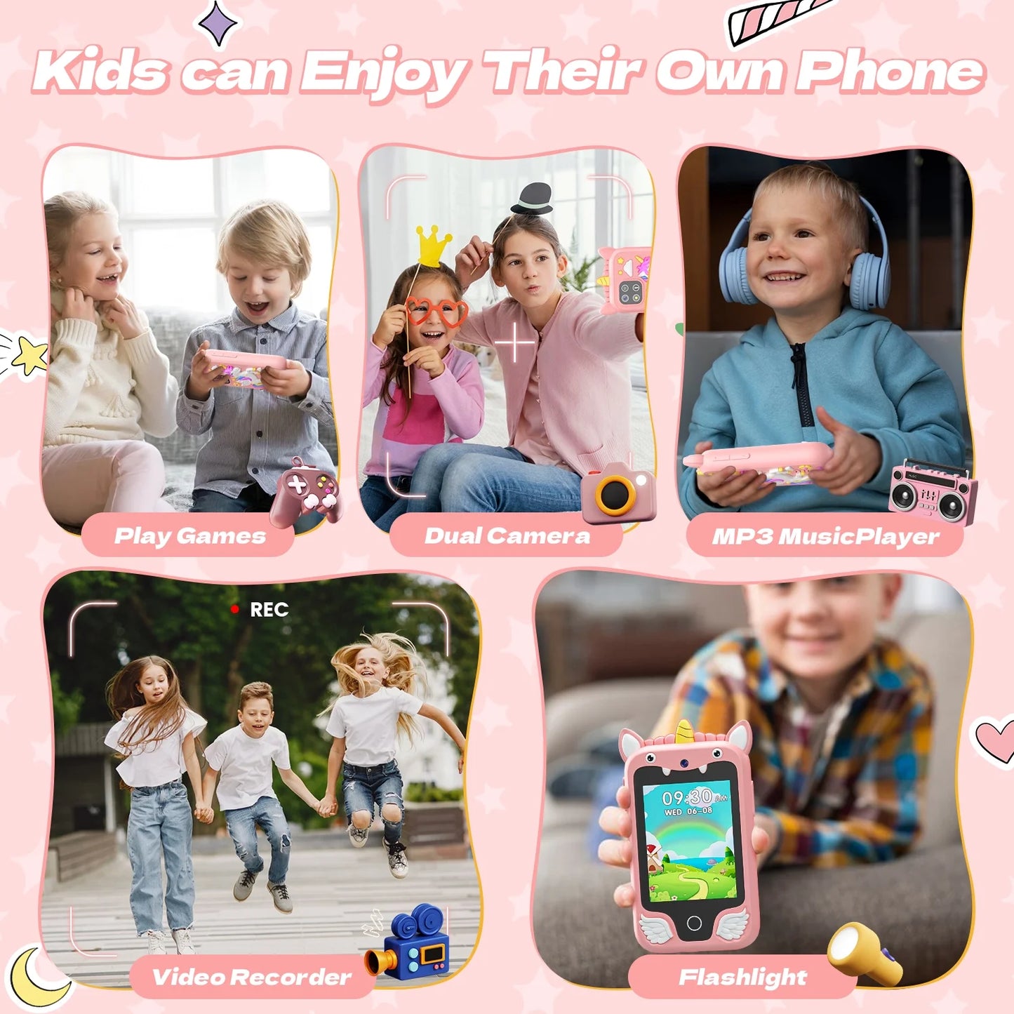 2.8Inch Touchscreen Learning Play Toy Phone With Dual Camera Smart Phone For Girl Boy With 8G SD Card