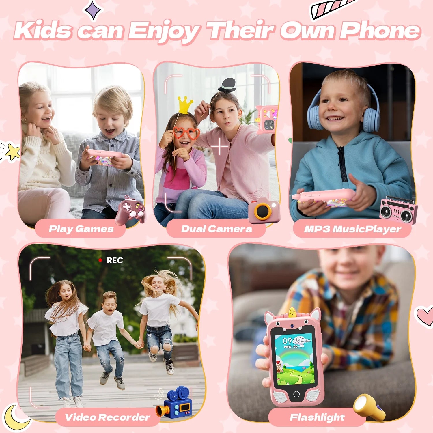 2.8Inch Touchscreen Learning Play Toy Phone With Dual Camera Smart Phone For Girl Boy With 8G SD Card