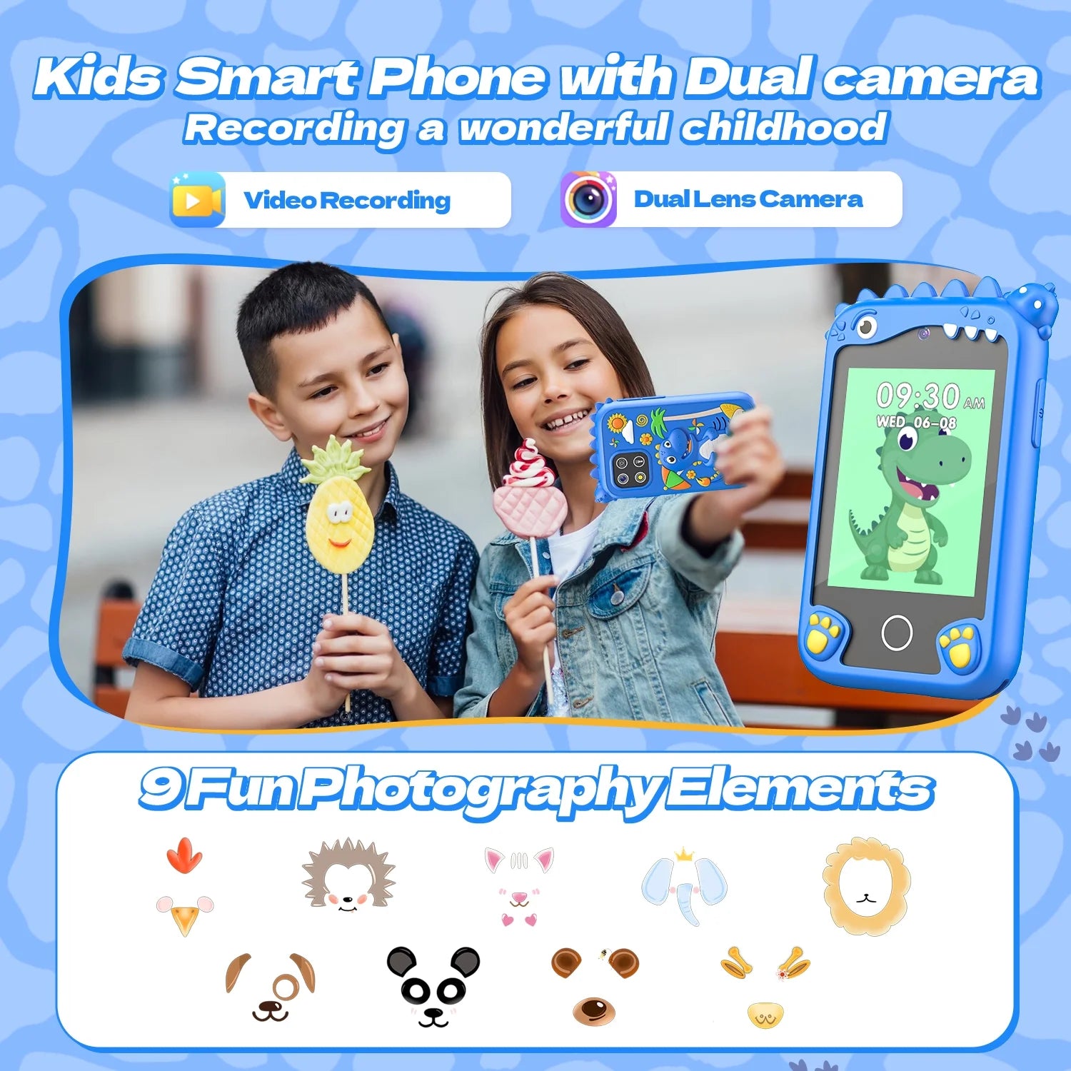 2.8Inch Touchscreen Learning Play Toy Phone With Dual Camera Smart Phone For Girl Boy With 8G SD Card