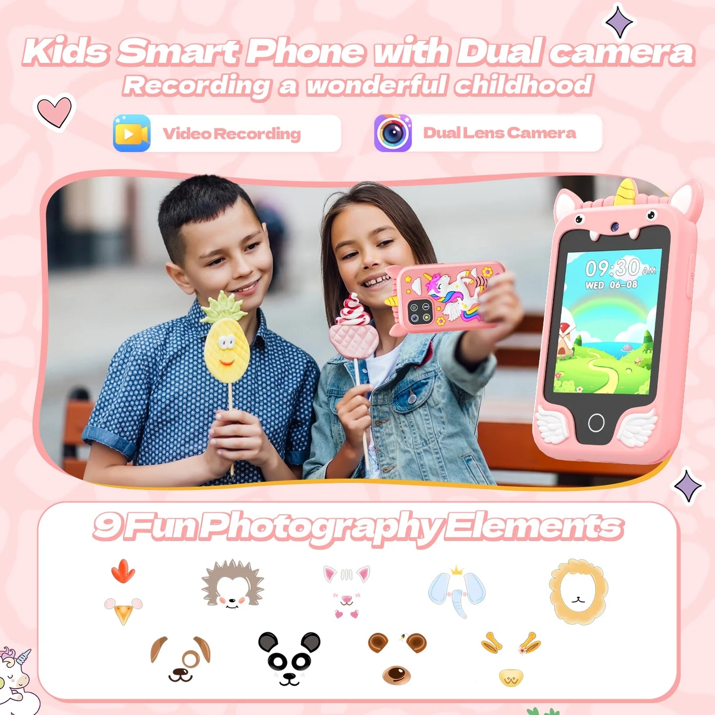 2.8Inch Touchscreen Learning Play Toy Phone With Dual Camera Smart Phone For Girl Boy With 8G SD Card