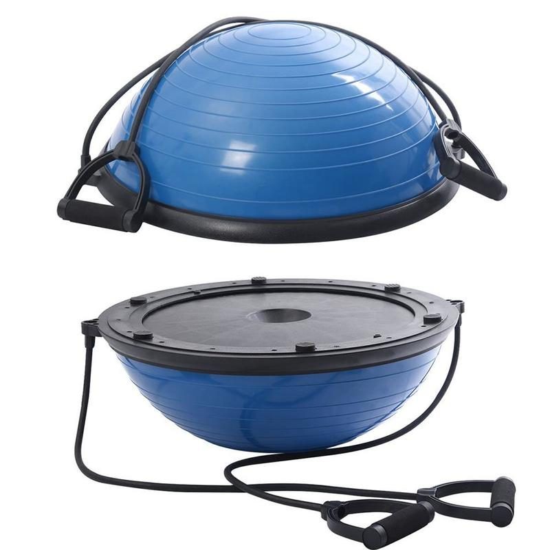 46cm Yoga Balance Trainer Exercise Ball with 2 Resistance Bands (Blue)