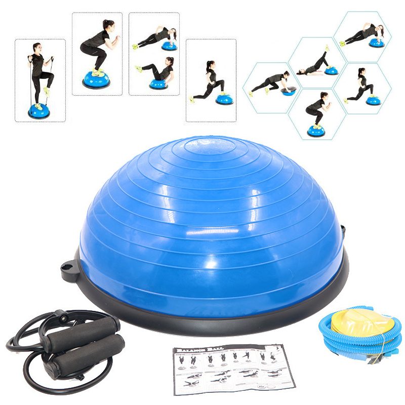 46cm Yoga Balance Trainer Exercise Ball with 2 Resistance Bands (Blue)