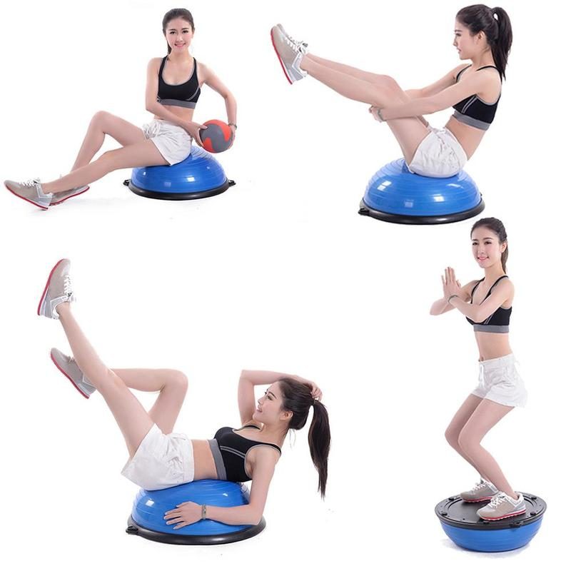 46cm Yoga Balance Trainer Exercise Ball with 2 Resistance Bands (Blue)