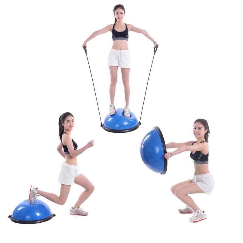 46cm Yoga Balance Trainer Exercise Ball with 2 Resistance Bands (Blue)