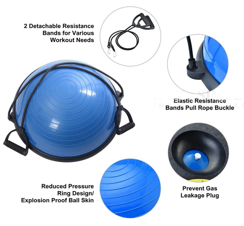 46cm Yoga Balance Trainer Exercise Ball with 2 Resistance Bands (Blue)