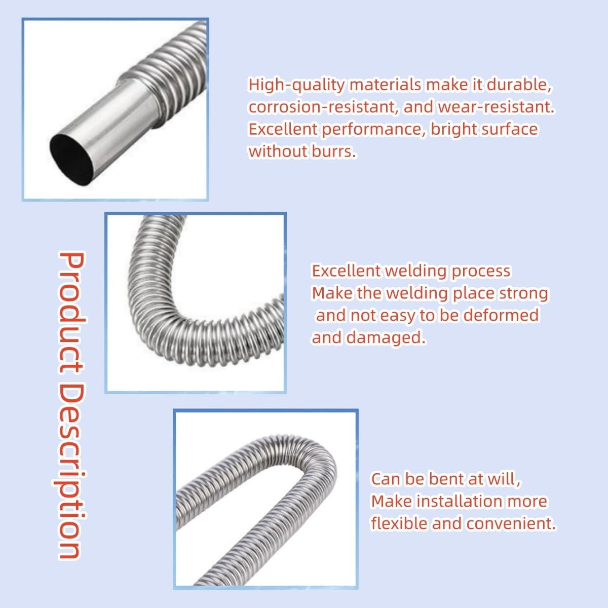 100cm Air Diesel Parking Heater Stainless Steel Exhaust Pipe Tube Gas