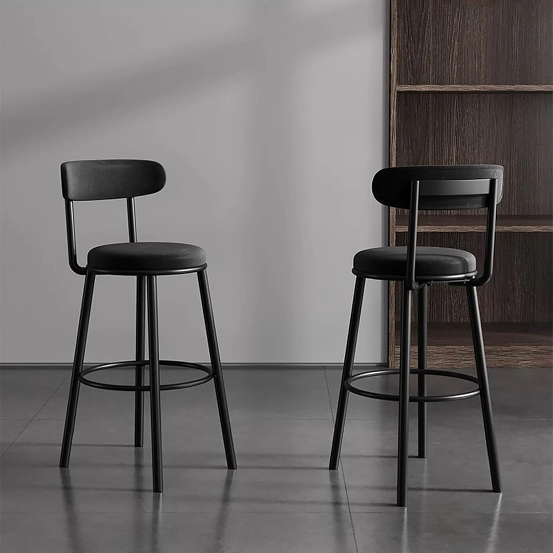 Set of 2 Barstools Modern Black Velvet Bar Stools
