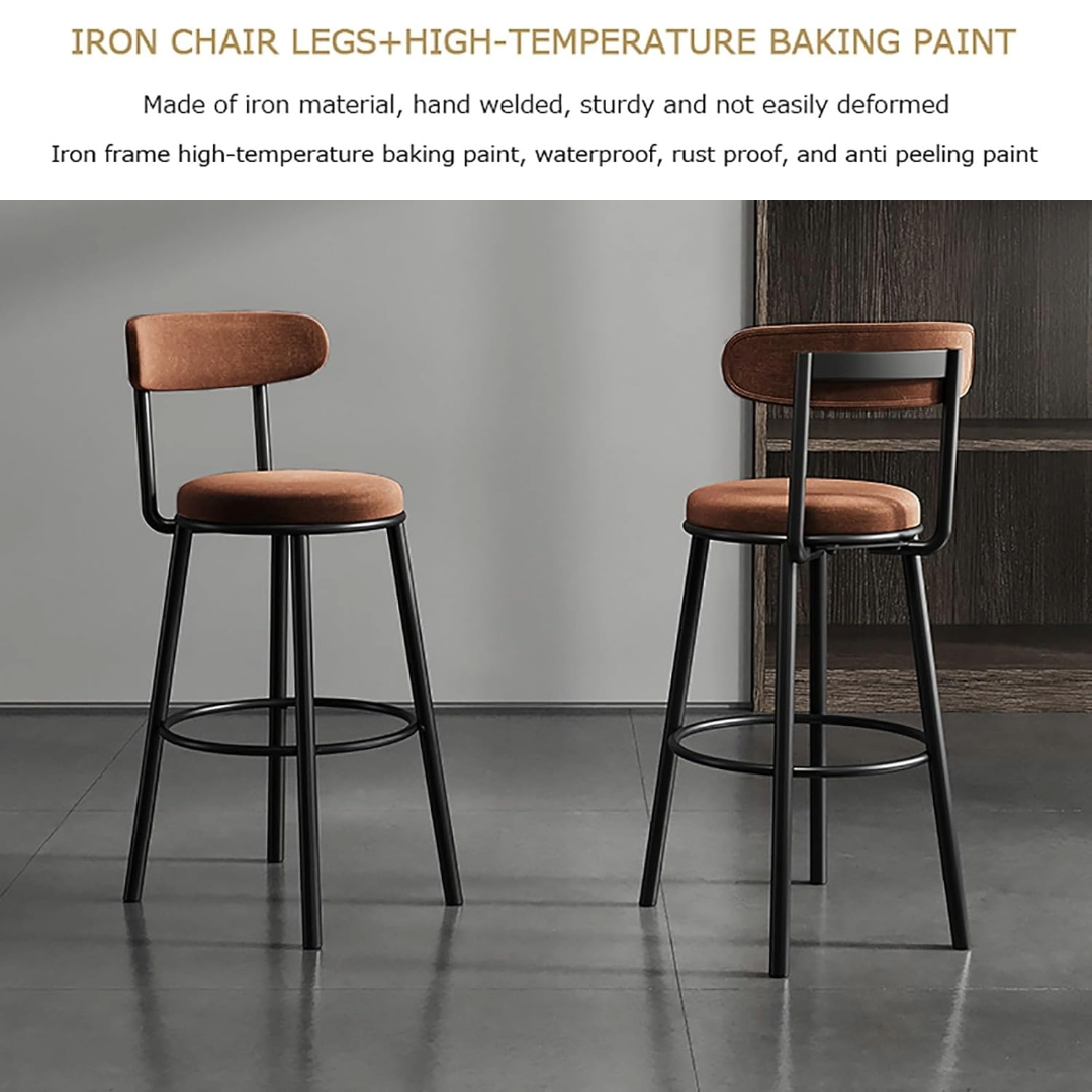 Set of 2 Barstool Modern Brown Velvet Bar Stools