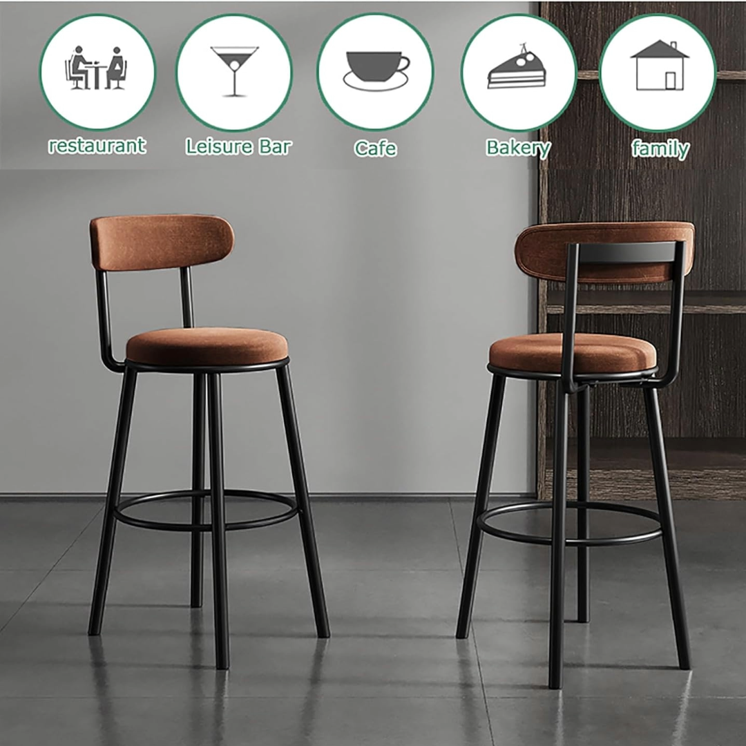 Set of 2 Barstool Modern Brown Velvet Bar Stools