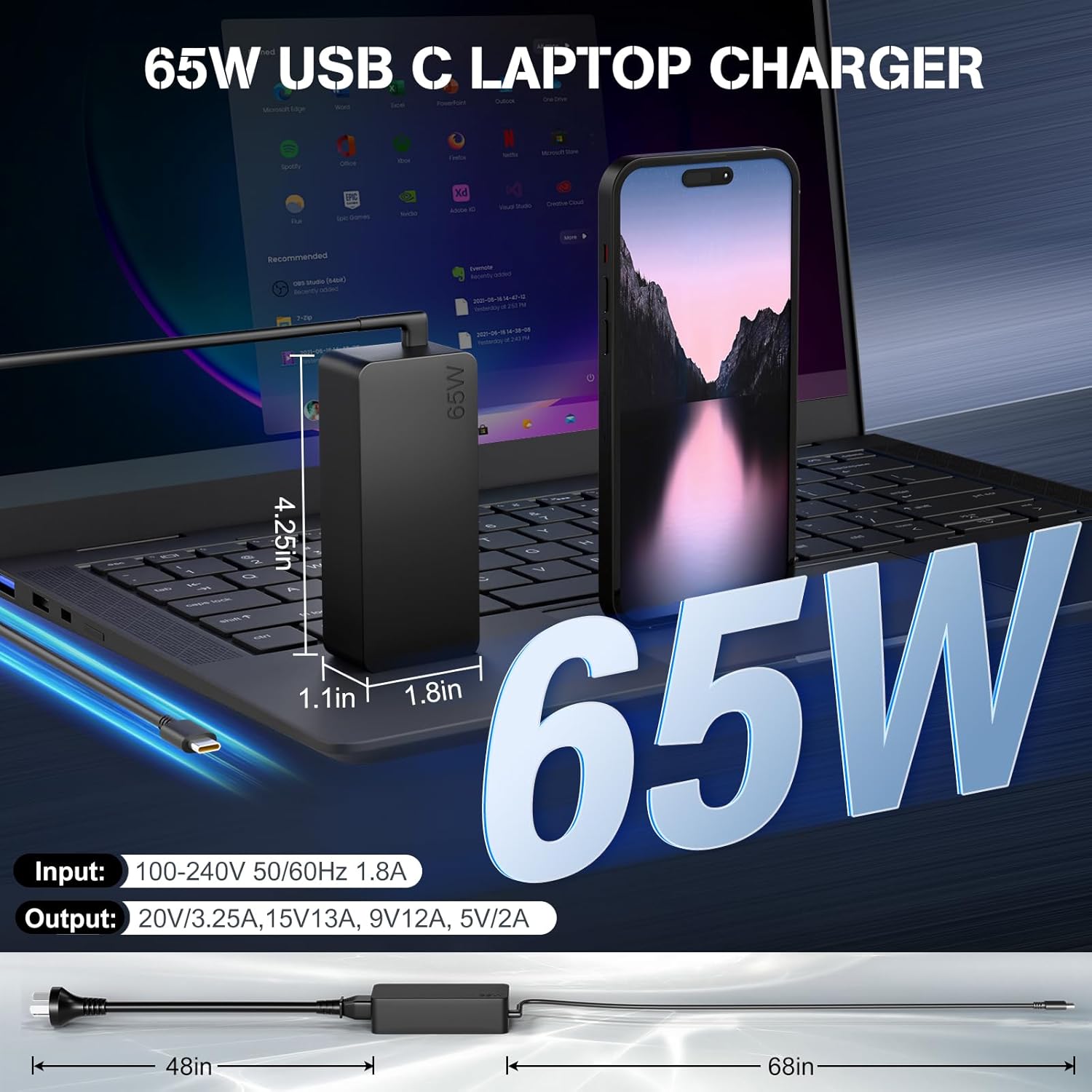 65W Lenovo Laptop Charger USB C
