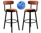 Set of 2 Barstool Modern Brown Velvet Bar Stools