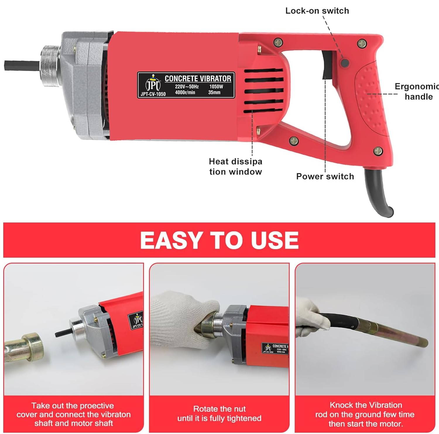 850W Portable Handheld Electric Concrete Cement Mixing with Flexible Hose