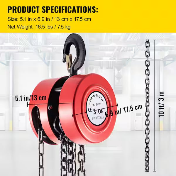 3T Chain Block & Tackle Hoist 3M
