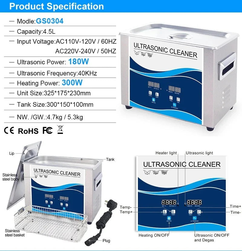 Ultrasonic Cleaner 4.5L Heated Ultrasonic
