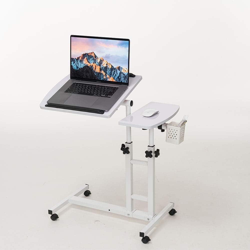 Adjustable Laptop Desk Mouse Pad Table Overbed wheels Laptop PC (White)