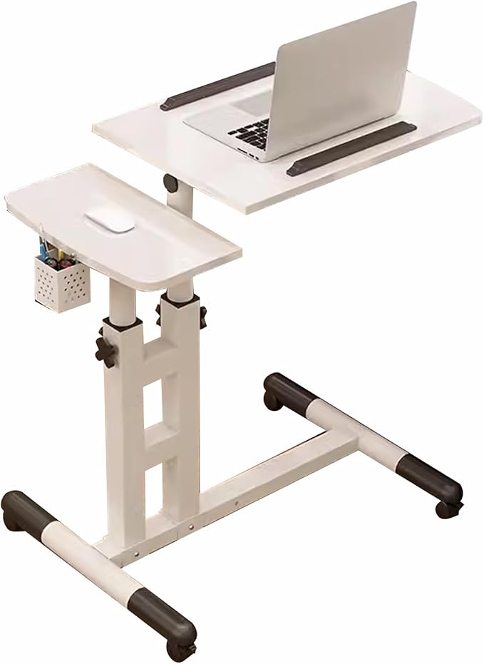 Adjustable Laptop Desk Mouse Pad Table Overbed wheels Laptop PC (White)