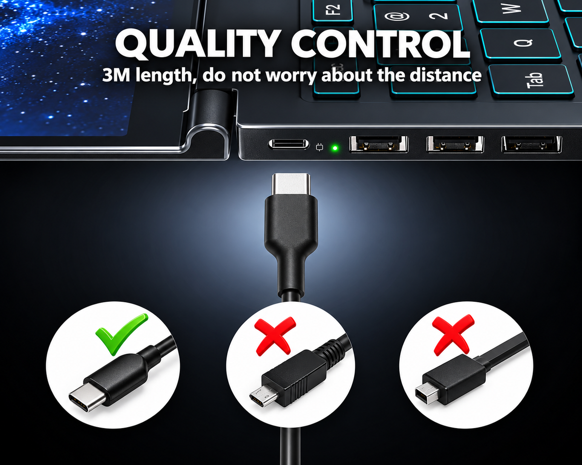 100W Lenovo HP Laptop Replacement Charger USB C - Fast USB C 100W Lenovo Laptop Charger