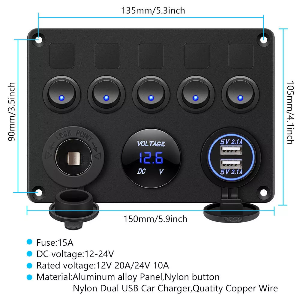 5 Gang Rocker Switch Panel