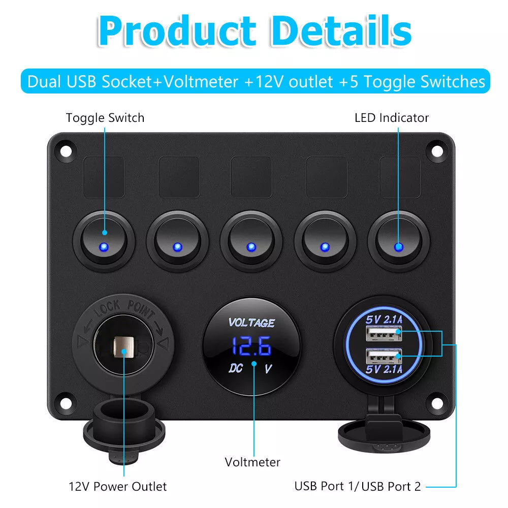 5 Gang Rocker Switch Panel
