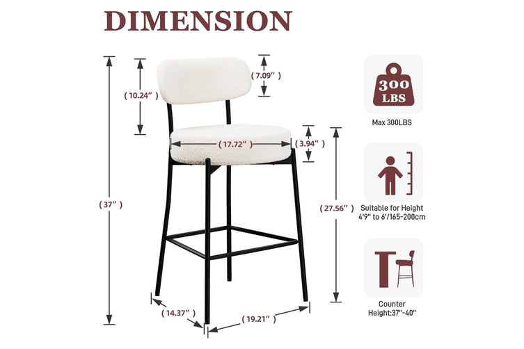 Set of 2 Bar Stools Counter Bar Stool