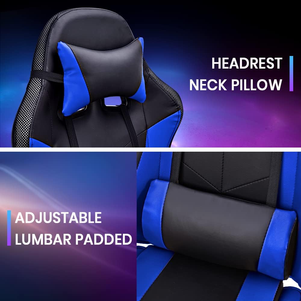 Gaming Chair with Bluetooth Speaker and RGB Light (Blue and Black)