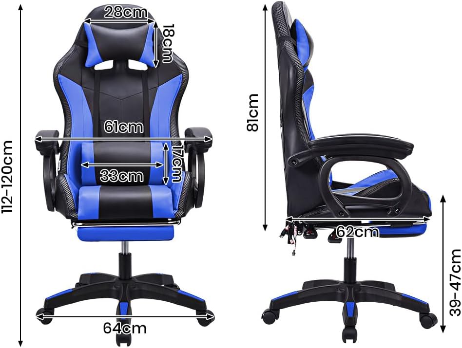 Gaming Chair with Bluetooth Speaker and RGB Light (Blue and Black)