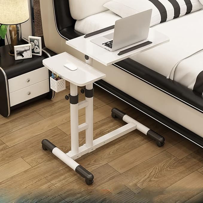 Adjustable Laptop Desk Mouse Pad Table Overbed wheels Laptop PC (White)