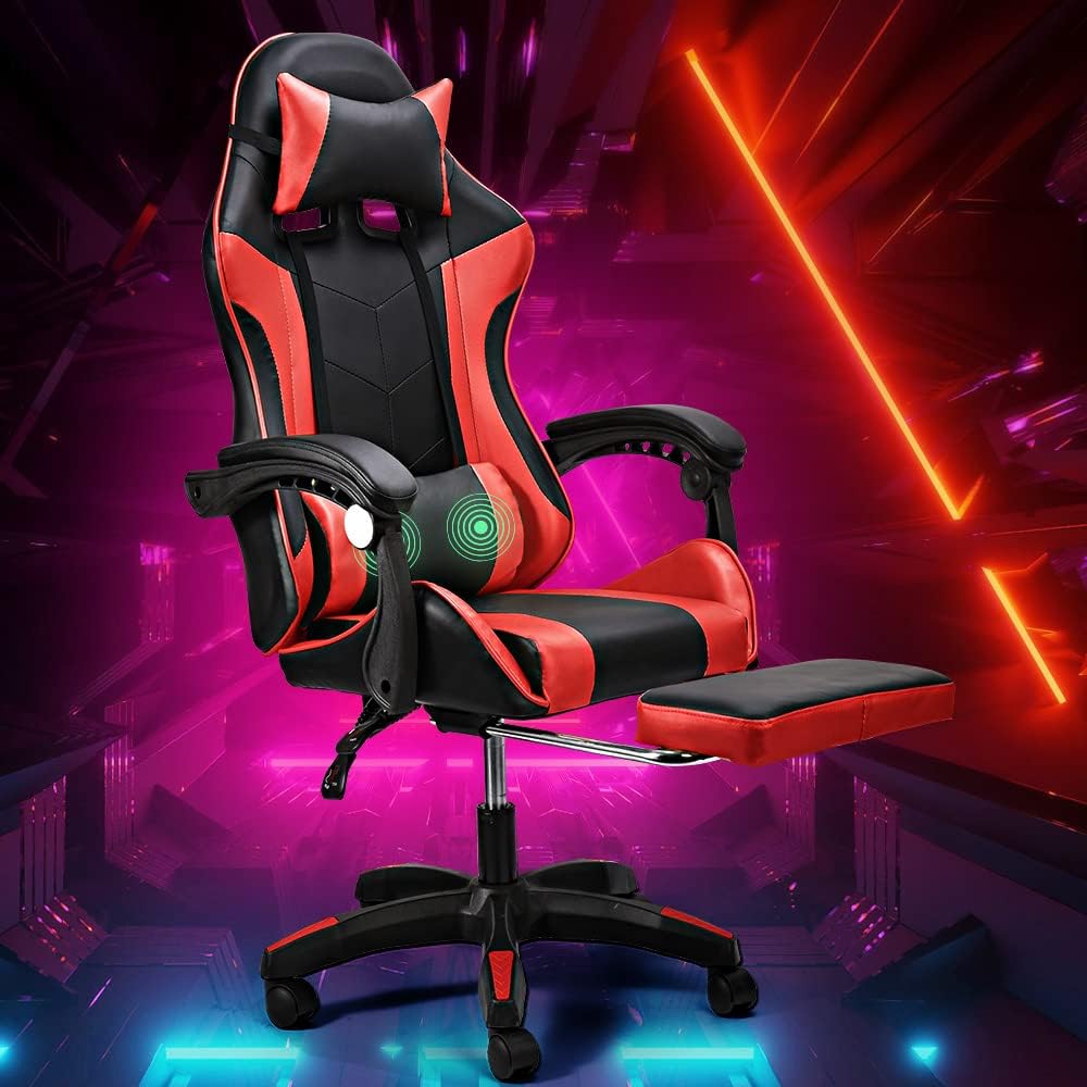 Gaming Chair with Bluetooth Speaker and RGB Light (Red and Black)