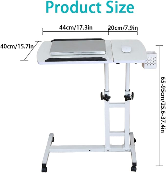 Adjustable Laptop Desk Mouse Pad Table Overbed wheels Laptop PC (White)