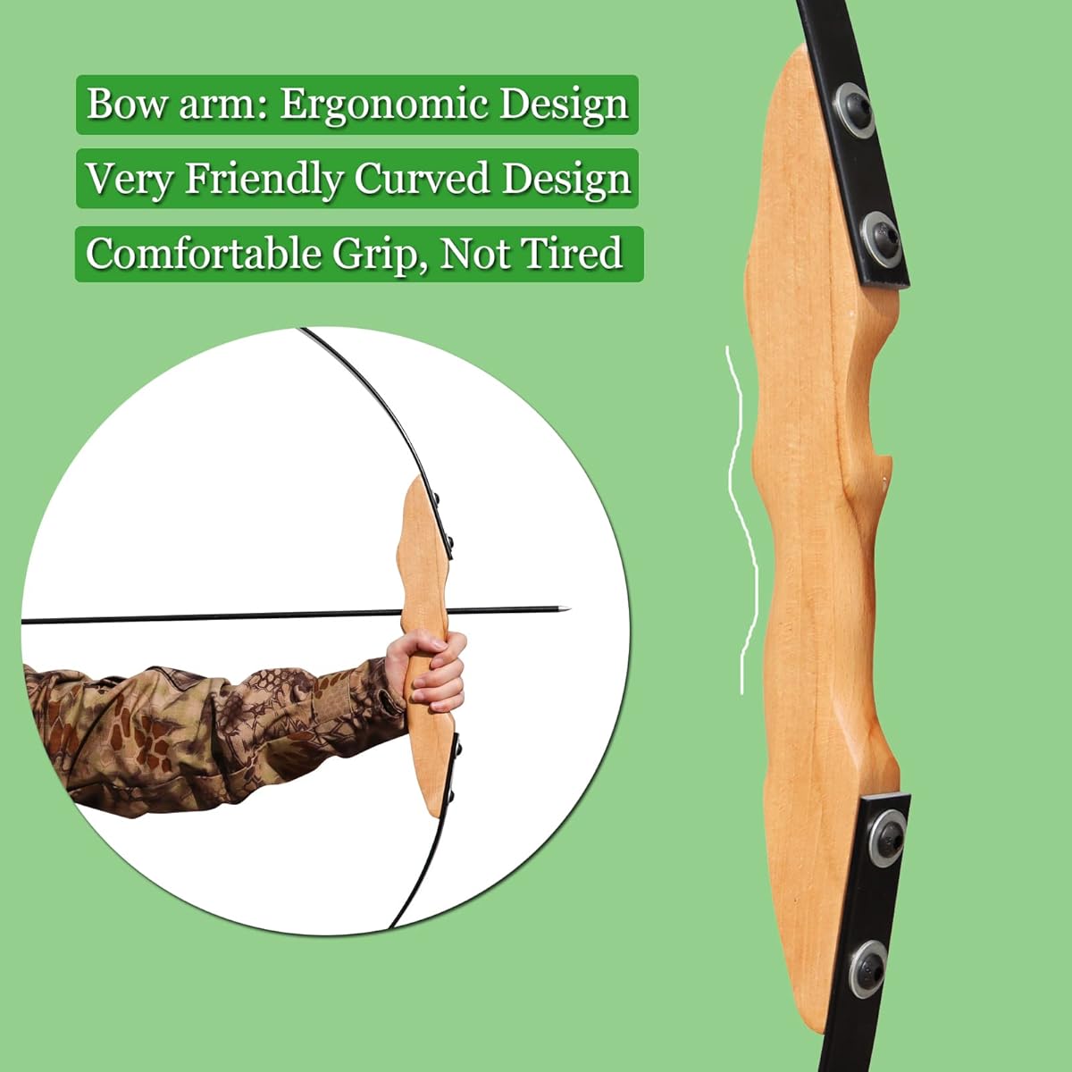 40lbs Archery High Strength Hunting Recurve Bow (Wood)