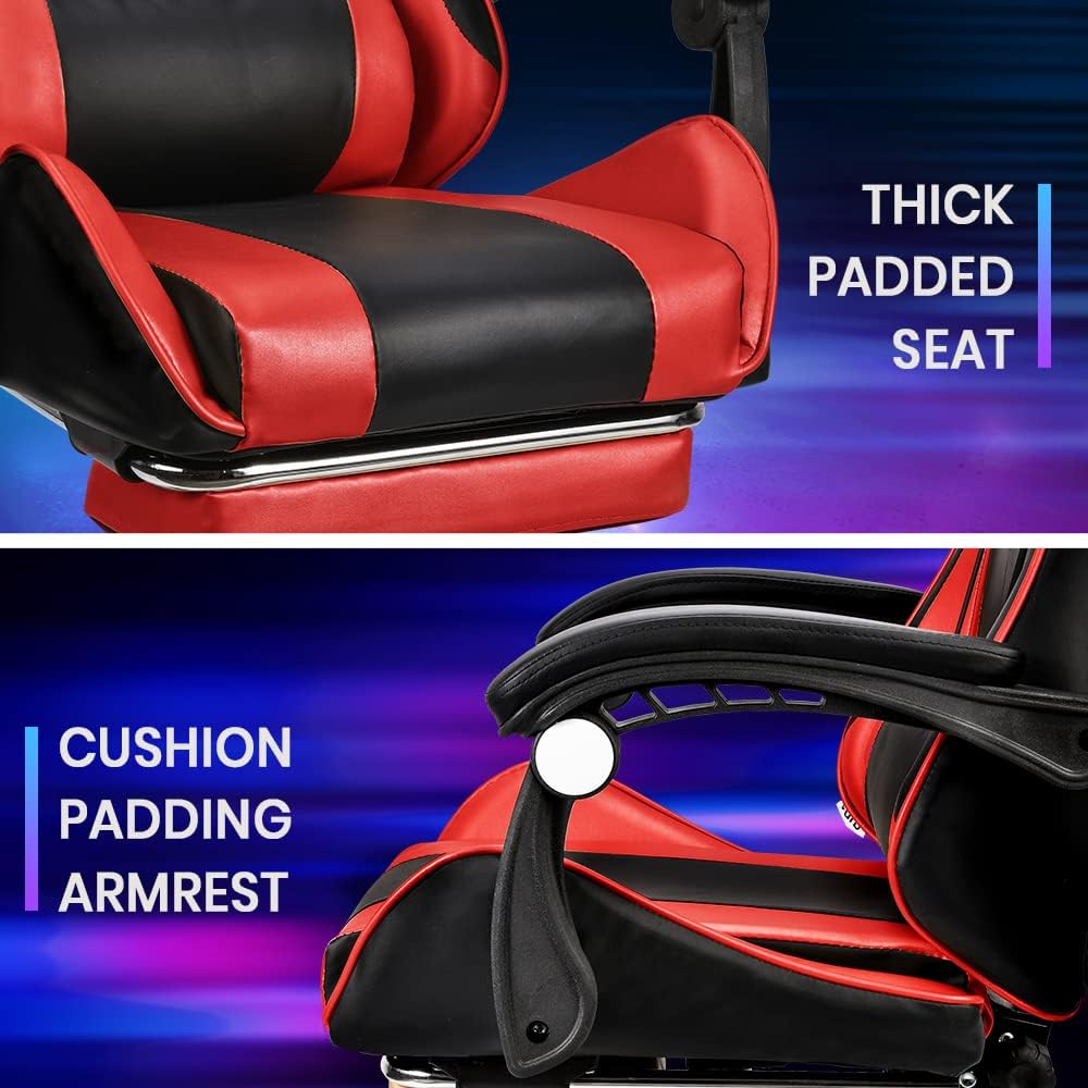 Gaming Chair with Bluetooth Speaker and RGB Light (Red and Black)