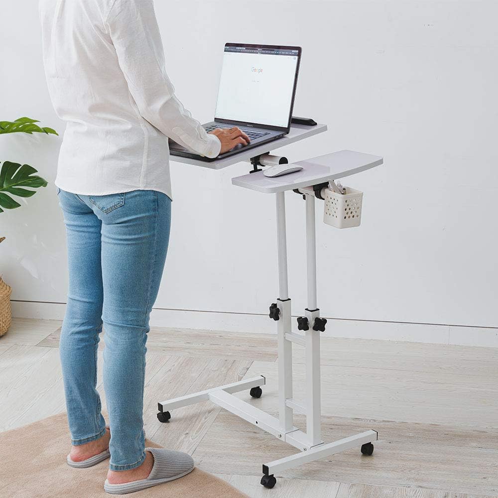 Adjustable Laptop Desk Mouse Pad Table Overbed wheels Laptop PC (White)