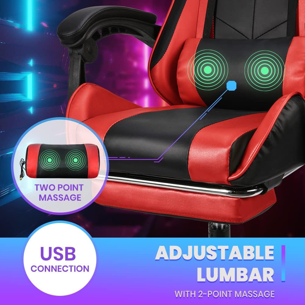 Gaming Chair with Bluetooth Speaker and RGB Light (Red and Black)