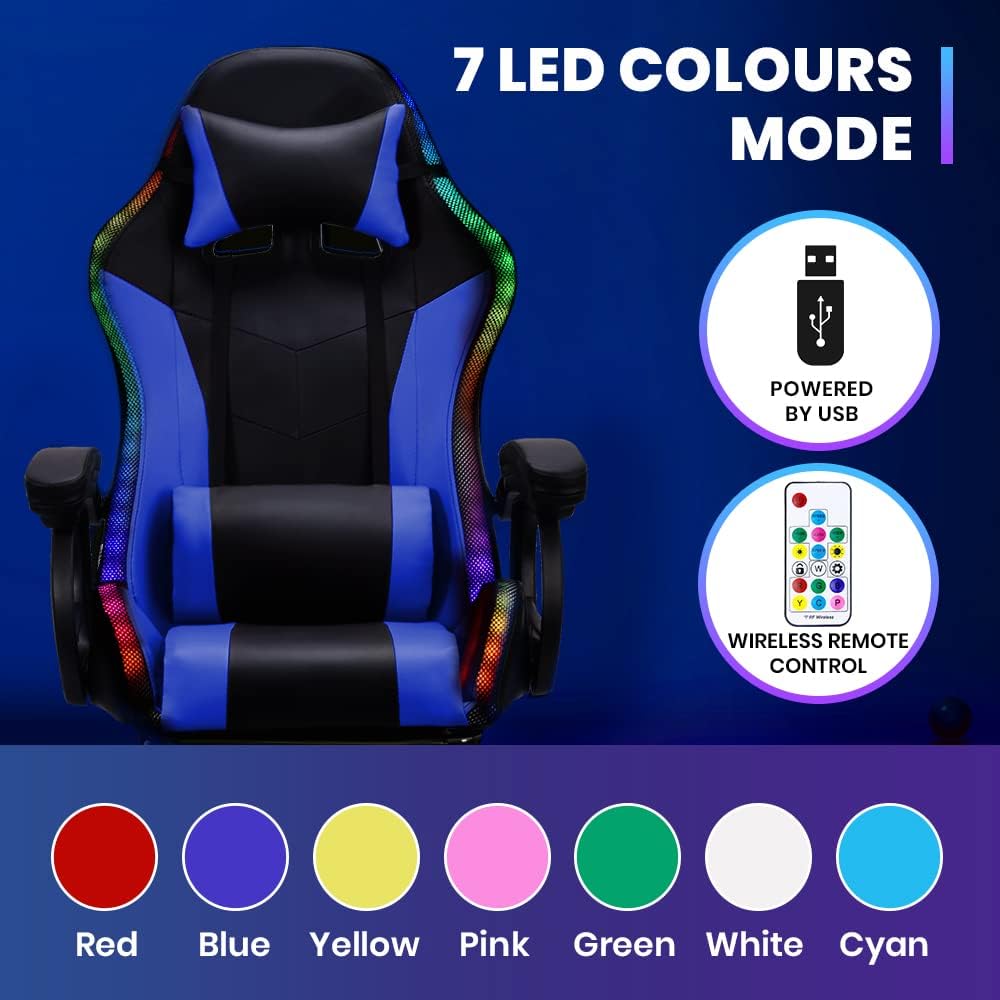 Gaming Chair with Bluetooth Speaker and RGB Light (Blue and Black)